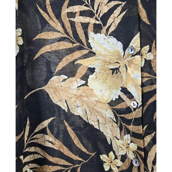 Alfred Dunner Womens Shirt Black Tan Floral 12 Woven Fabric Semi Sheer Tropical - Picture 9 of 11